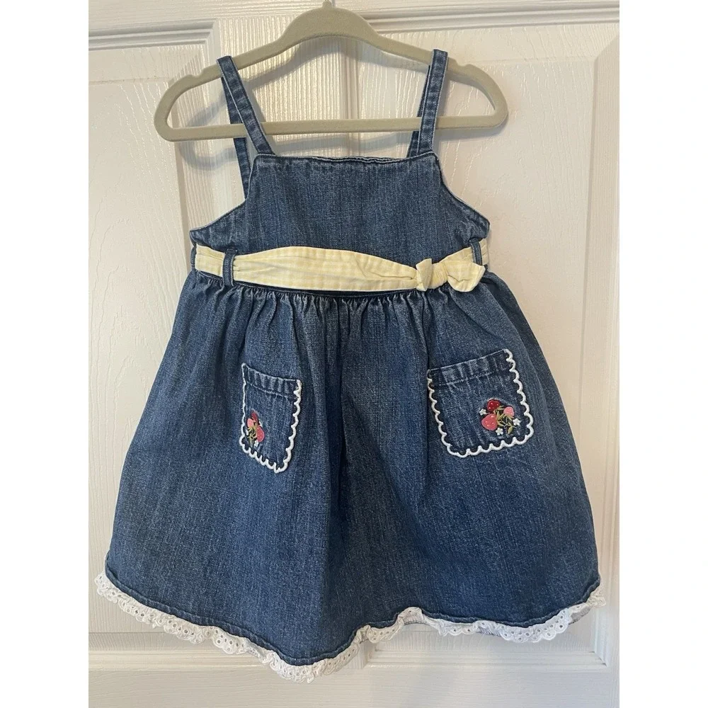 Vintage Gymboree Strawberry Patch Denim Jumper Dress 2T 2004 Embroidered